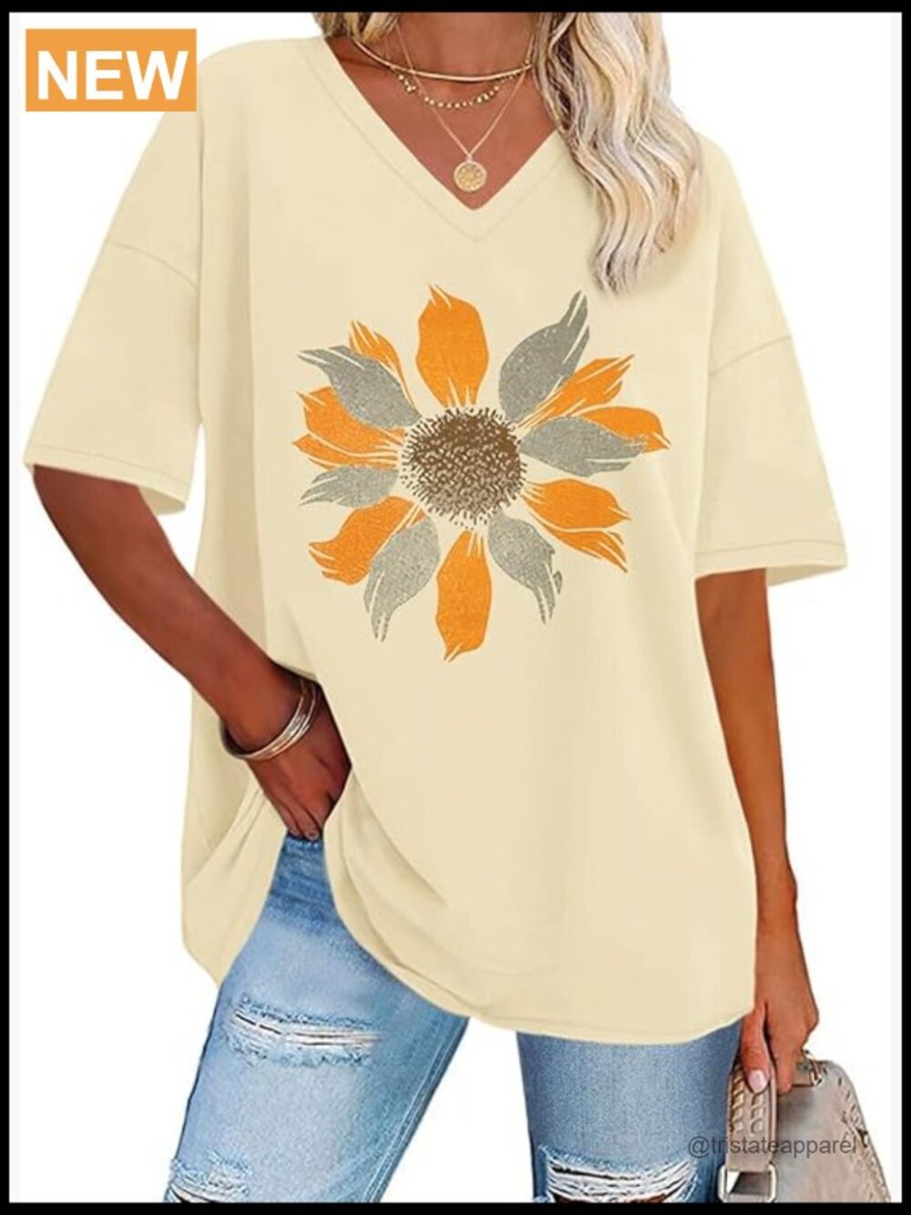 Oversized V-Neck Graphic Tee Casual Summer Top